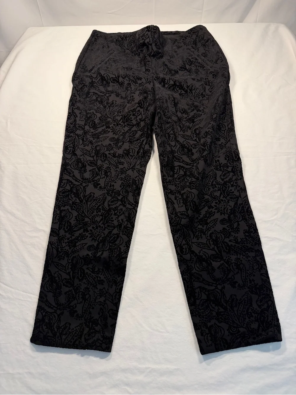 Chicos Woman's Size 8 Black Brocade Straight-Leg Evening Pants